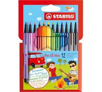 STABILO Feutres de dessin Pen 68 Mini – Pointe moyenne – Étui carton 12 coloris assortis