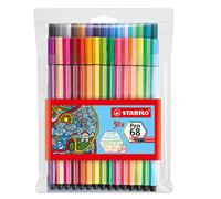STABILO Pen 68 Pochette de 30 feutres de dessin de qualité premium coloris assortis dont 6 fluo