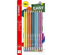 STABILO pencil 160 - Crayon graphite HB - blister x 10 crayons papier- HB - bout gomme - 5 coloris assortis