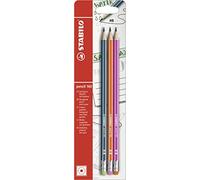 STABILO pencil 160 - Pack de 3 crayons graphite HB avec bout gomme (Format Journal créatif) - Coloris assortis