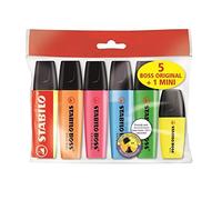 STABILO Pochette de 5 surligneurs Boss Original +1 surligneur Boss Mini - Encre universelle a base d'eau