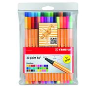 STABILO Point 88 Ligne Fine Pigment Couleurs Assorties - Paquet De 30
