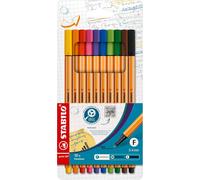 Stabilo Point 88 Fineliner Pigment Liner Assortiment de Couleurs Pochette de 10