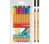 Stabilo Point 88 Lot de 20 feutres à pointe fine + 2 stylos supplémentaires de couleur noire