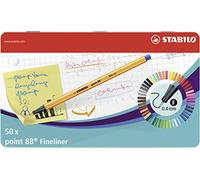 STABILO point 88 - Stylo feutre pointe fine - Boite métal x 50 feutres fins - dont 5 fluo