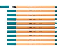STABILO point 88 - Stylo feutre pointe fine - Lot x 10 feutres fins- Bleu Vert (88/51)