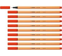 STABILO point 88 - Stylo feutre pointe fine - Lot x 10 feutres fins - Rouge (88/40)