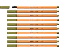 STABILO point 88 - Stylo feutre pointe fine - Lot x 10 feutres fins - vert épinard
