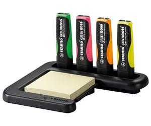 Stabilo Point Pack de 4 Surligneur en plastique recyclé + 1 Bloc note