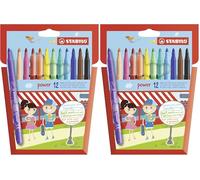 STABILO power - Feutre de coloriage - Étui carton x 12 feutres pointe moyenne - Coloris assortis (Lot de 2)