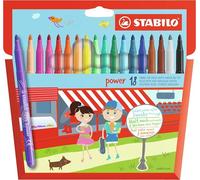 STABILO - Feutre de coloriage Power - Étui carton 18 feutres - Pointe moyenne - Coloris assortis