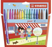 STABILO power - Feutre de coloriage - Étui carton x 18 feutres pointe moyenne - Coloris assortis