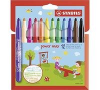 STABILO power max - Feutre de coloriage - Étui carton x 12 feutres pointe large - Coloris assortis