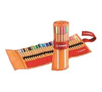 STABILO Rollerset rayé Orange et Blanc de 30 Stylos Feutre Point 88 dont 5 Fluo - Couleurs Assorties