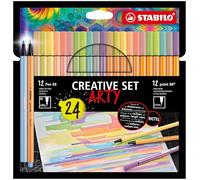 STABILO - Set créatif ARTY x 24 feutres : 12 feutres de coloriage pointe moyenne Pen 68 + 12 feutre d'écriture pointe fine point 88 - coloris assortis - gamme ARTY