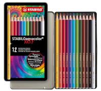 STABILO – Crayons de couleur – STABILOaquacolor ARTY – 12 crayons aquarellables – Boîte métal