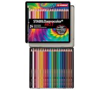 STABILO STABILOaquacolor ARTY - Crayon de couleur - Boîte métal x 24 crayons aquarellables - Gamme ARTY