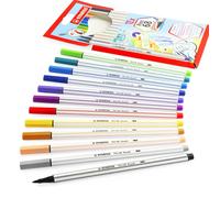 STABILO Feutre pinceau Pen 68 brush- Pochette x 12 feutres- coloris assortis