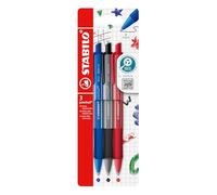 STABILO - Stylo bille - pointball colorful - blister carton x 3 stylos à bille rechargeables - bleu, noir, rouge
