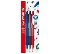 STABILO - Stylo bille - Pointball Colorful - rétractable, rechargeable - Lot de 3 (bleu, noir, rouge)