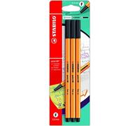 STABILO Stylo feutre pointe fine point 88 - Blister x 3 stylos feutres - Noir