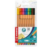 STABILO Stylo feutre pointe fine point 88 - Etui carton de 10 stylos feutres - Coloris assortis