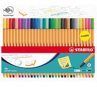 STABILO Stylo feutre point 88 pointe fine – Etui carton 30 stylos (dont 5 couleurs fluo)