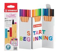 STABILO Stylo feutre pointe fine point 88 - Etui zig-zag x 18 feutres fins - coloris assortis