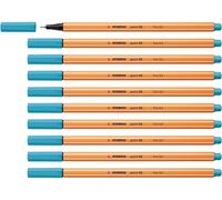 STABILO Stylo feutre pointe fine point 88 - Lot x 10 stylos feutre - Bleu Azur (88/57)