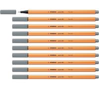 STABILO Stylo feutre pointe fine point 88 - Lot x 10 stylos feutre - Gris (88/95)
