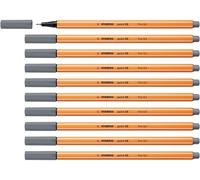 STABILO Stylo feutre pointe fine point 88 - Lot x 10 stylos feutres - Gris foncé (88/96)