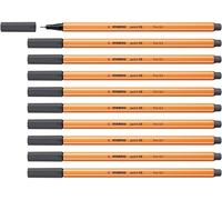 STABILO Stylo feutre pointe fine point 88 - Lot x 10 stylos feutres - Gris très foncé (88/97)