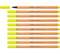STABILO Stylo feutre pointe fine point 88 - Lot x 10 stylos feutres - Jaune fluo (88/024)