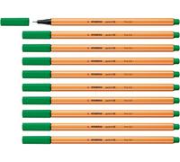 STABILO Stylo feutre pointe fine point 88 - Lot x 10 stylos feutres - Vert (88/36)