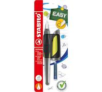 STABILO - Stylo-plume d'écolier avec plume pour gaucher L - EASYbuddy en noir/citron vert - bleu (effaçable) - avec cartouche - sous blister