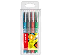 STABILO Stylo roller, Eye, pointe moyenne (0,5 mm), corps en polypropylène dans des coloris assortis, couleurs d'encre assorties : noir, bleu, vert, rouge