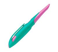 STABILO Stylo scolaire ergonomique pour droitier avec plume débutant A EASYbirdy en turquoise/rose fluo - Stylo unique - Avec cartouche - Couleur d'écriture bleue (effaçable)