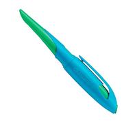 STABILO Stylo scolaire ergonomique pour gaucher avec plume pour débutant A Easy birdy en bleu ciel/vert herbe - Stylo unique - Cartouche incluse - Couleur d'écriture bleue (effaçable)