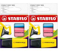 STABILO Surligneur BOSS MINI - Etui carton x 3 surligneurs fluo - jaune + rose + bleu (Lot de 2)