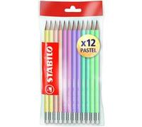 Stabilo Blister - Lot de 12 crayons graphite avec gomme Hb, corps en 6 couleurs pastel