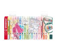 STABILO Swing Cool Coffret de 18 surligneurs avec 8 couleurs néon, 10 couleurs pastel et étui chevalet