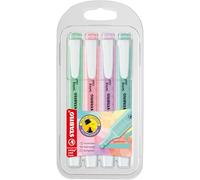 STABILO - Pochette de 4 surligneurs de poche - Encre universelle à base d'eau - Coloris pastel