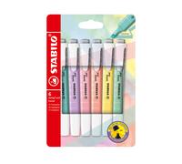 STABILO swing cool Pastel Surligneur pointe biseautée 1 et 4 mm - Coloris assortis - Etui de 6