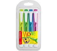 STABILO swing cool Surligneurs pointe biseautée 1 et 4 mm - Coloris assortis fluos - Pochette de 4