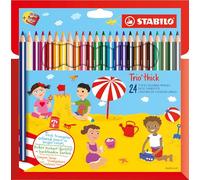STABILO Trio - Crayon de couleur - Étui carton x 24 crayons de coloriage triangulaires + taille-crayon