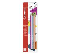 STABILO Trio - Pack de 3 crayons graphite triangulaires HB - Rose/Bleu clair/Orange
