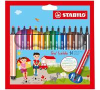 STABILO Feutres Trio Scribbi - pointe large montée sur ressort, triangulaires - Étui 14 feutres