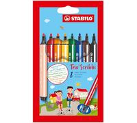 STABILO Feutres coloriage Trio Scribbi – Étui carton 8 feutres triangulaires pointe large – Assortis