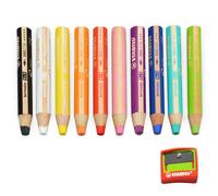 STABILO Woody 3 En 1 Arty Jumbo Crayons De Couleur Plus Taille-Crayon Lot De 10