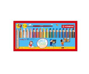 Stabilo Woody 3 en 1 - Boîte en carton 18 pièces assorties + aiguiseur Woody